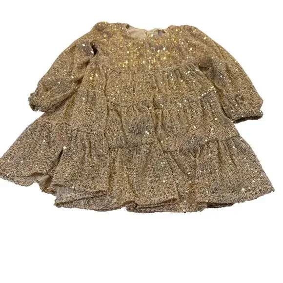Chelsea & Violet Girls Toddler 3T Gold Sequin Long Sleeve Dress - Picture 1 of 8